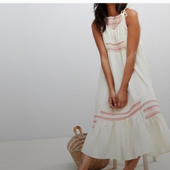 Free People Another Love Embroidered Linen Midi Dress, Size L, NWT - Picture 8 of 12